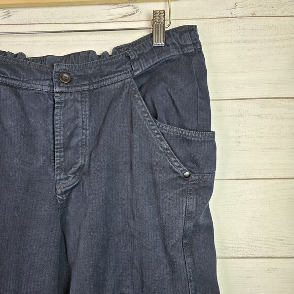 Free People Baggy Double Knee Navy Pants Women’s Size 6 Elastic Waist - Picture 3 of 11